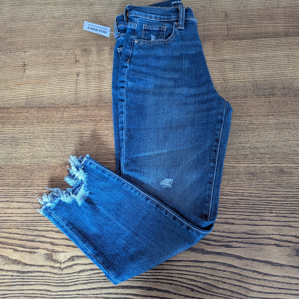 NWT Old Navy Girls Size 12 High Rise OG Straight Frayed Hem Distressed Jeans 23"